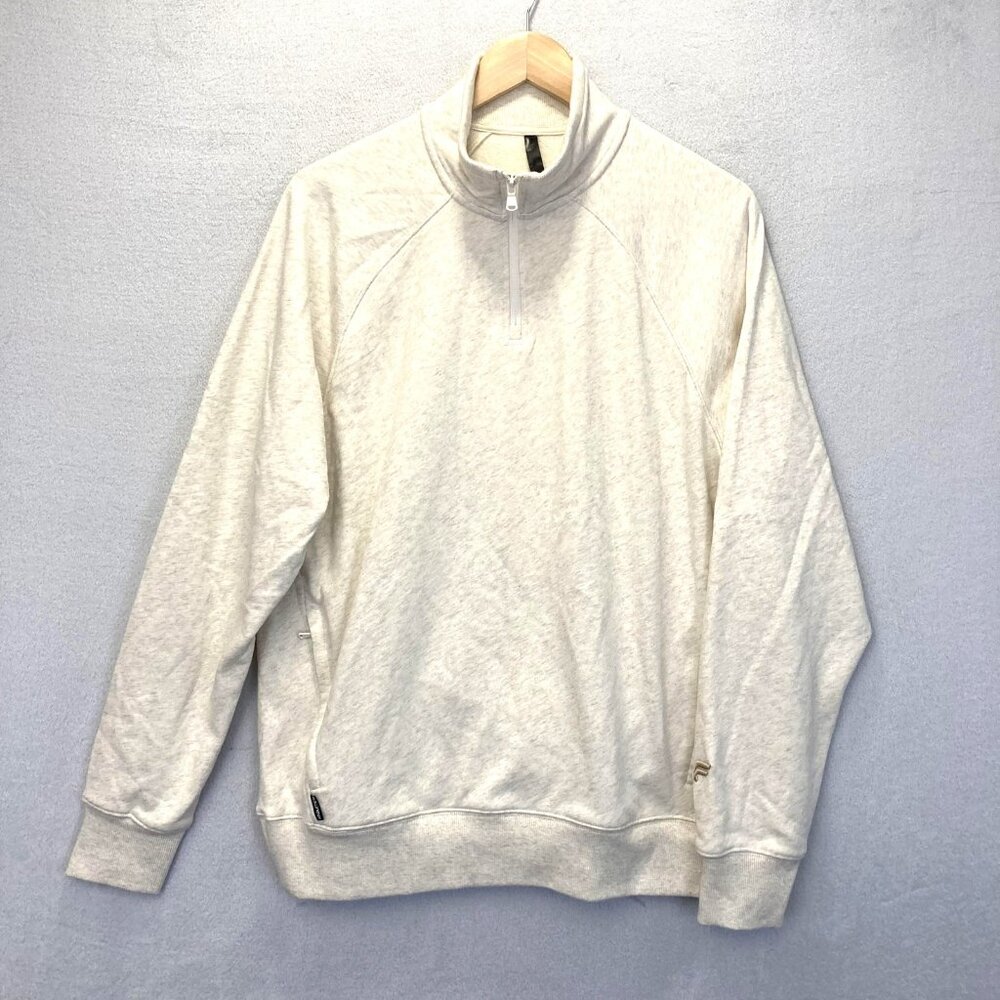 Fabletics 1/4 Zip Pullover Sweater Mens Medium Oatmeal‎ Athletic Raglan Comfy